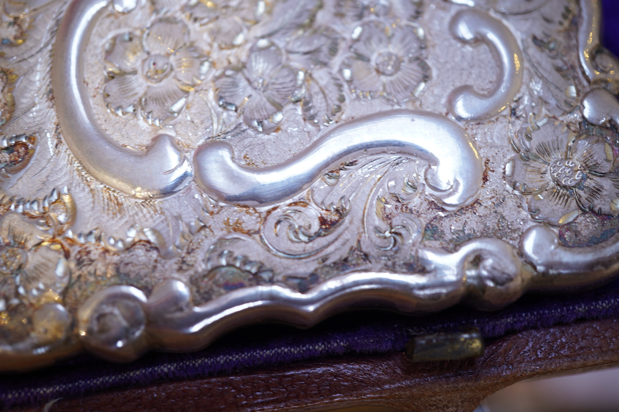 A Victorian silver 'castle top' card case by Hilliard & Thomason?